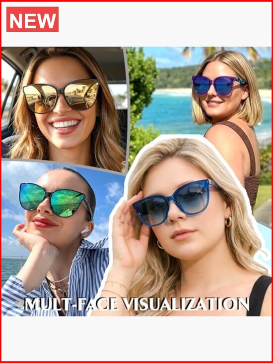 Polarized Oversized Cat Eye Sunglasses UV400 Protection Lightweight Retro